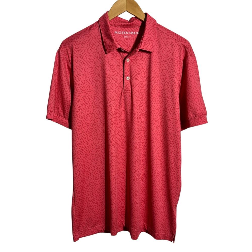 Mizzen Main Polo Shirt Mens Large Pink Geometric Performance Golf Stretch Active